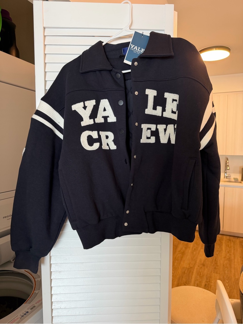Zara Black Bomber Jacket with White 'YALE CREW' Lettering - Picture 7 of 10